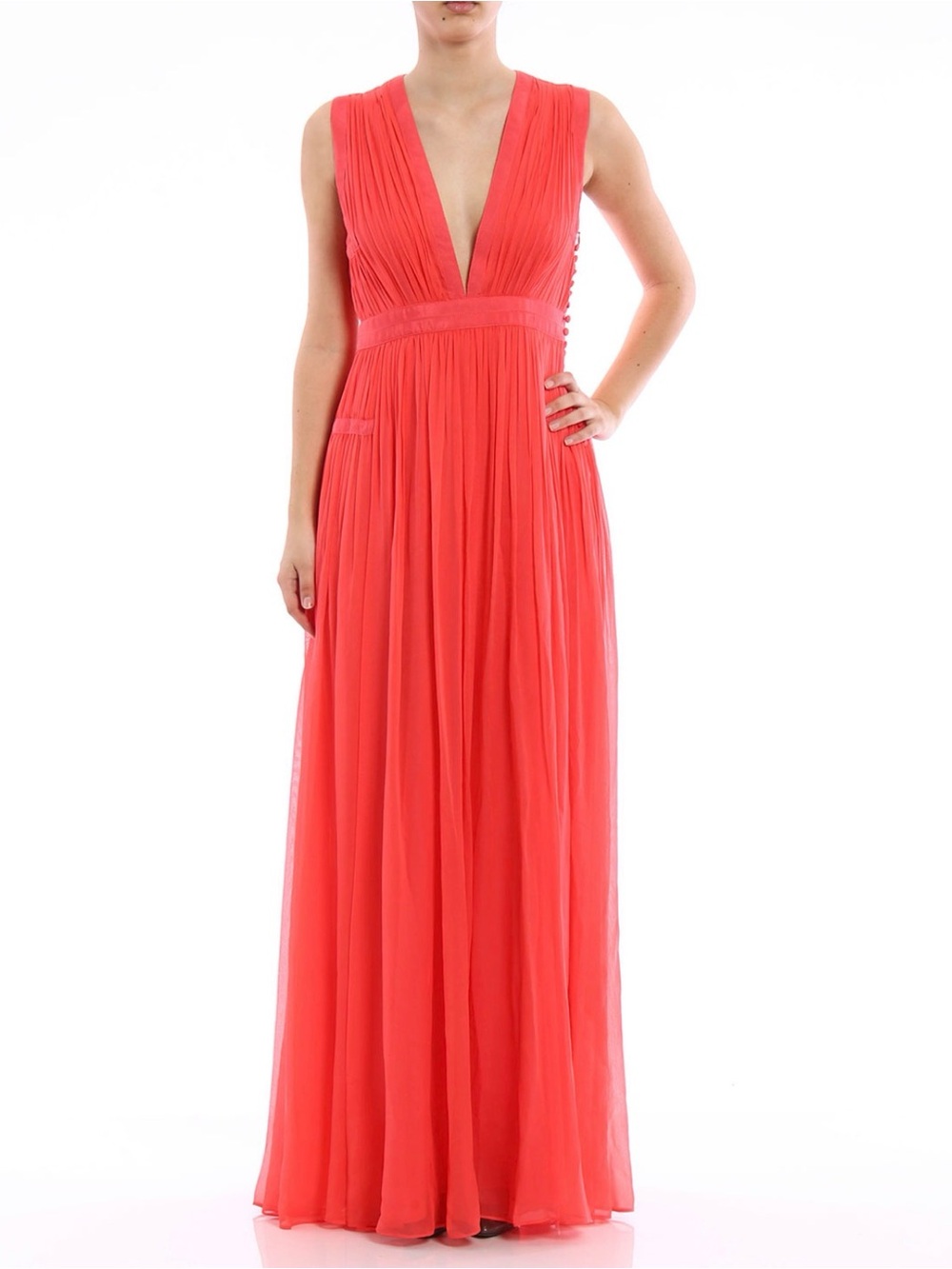 Diane Von Furstenberg Leilani size 4 Coral Red Pleated Maxi Dress